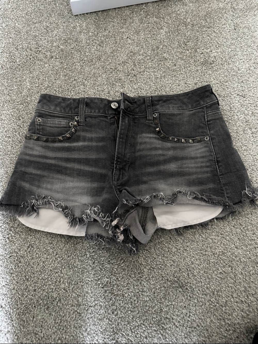 American Eagle Outfitters Black Distressed Denim Shorts with Stud Trim